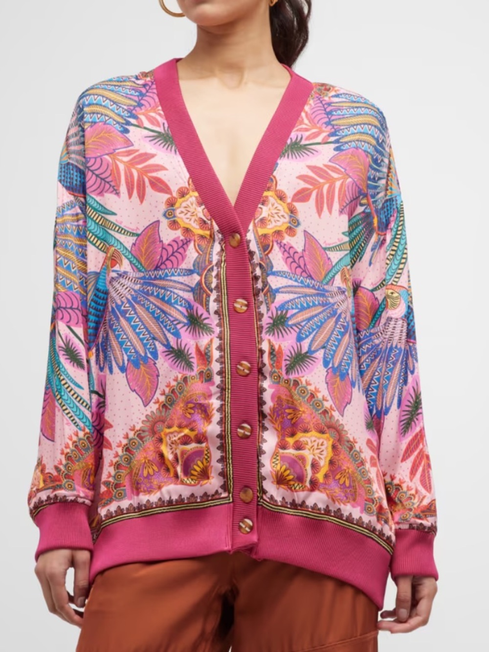 Farm Rio Macaw Scarf Pink Cardigan S NWOT